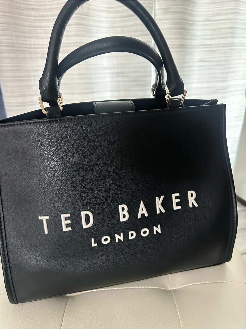 Ted Baker Black Leather Satchel with White Logo